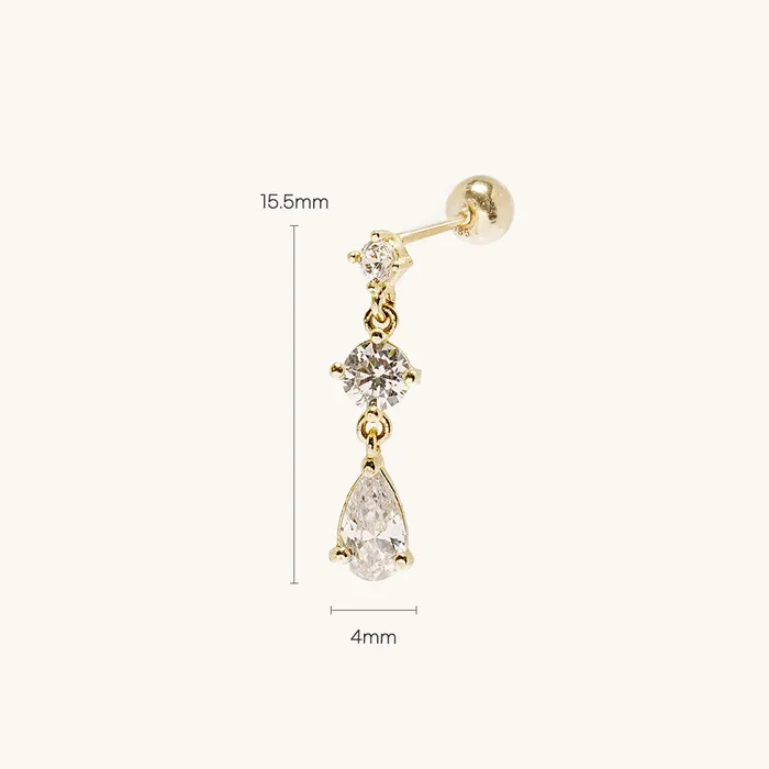 MinimalBijoux 14K Gold Glass Cubic Drop Cartilage Earring 20G Earrings