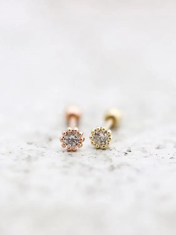 MinimalBijoux 14K gold Mini Cubic cartilage earring 18g16g Earrings