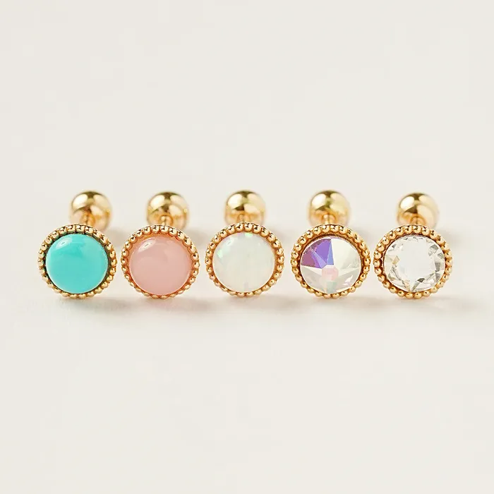 MinimalBijoux 14K Gold Opal CZ Hemisphere Cartilage Earring 20G18G16G Earrings