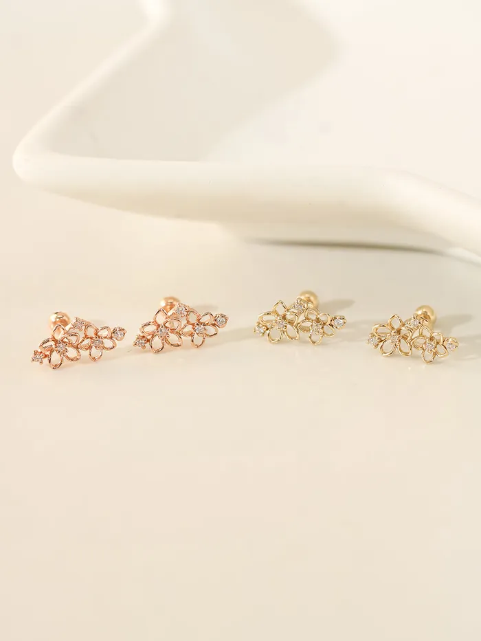 MinimalBijoux 14K Gold Twin Flower Cartilage Earring 20G18G16G Earrings