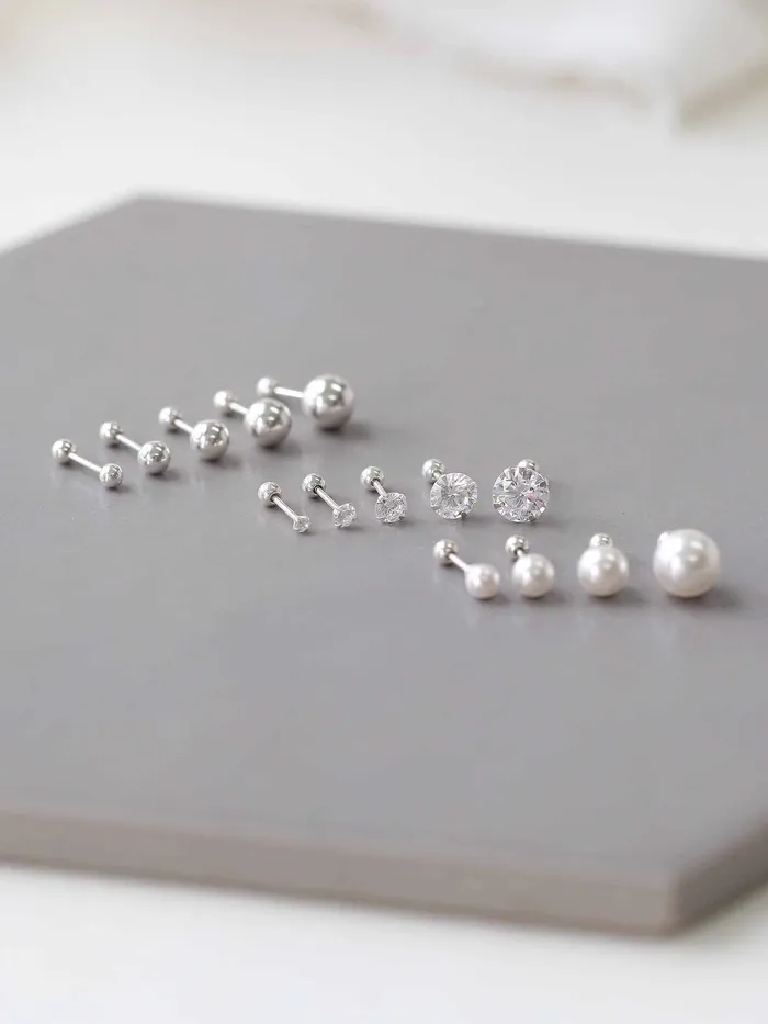 MinimalBijoux 925 silver Ball CZ Pearl cartilage earring 20g Earrings