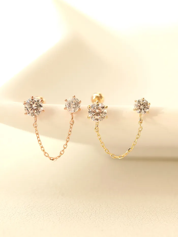 MinimalBijoux Earrings 14K Gold Double Cubic Chain Cartilage Earring 20G