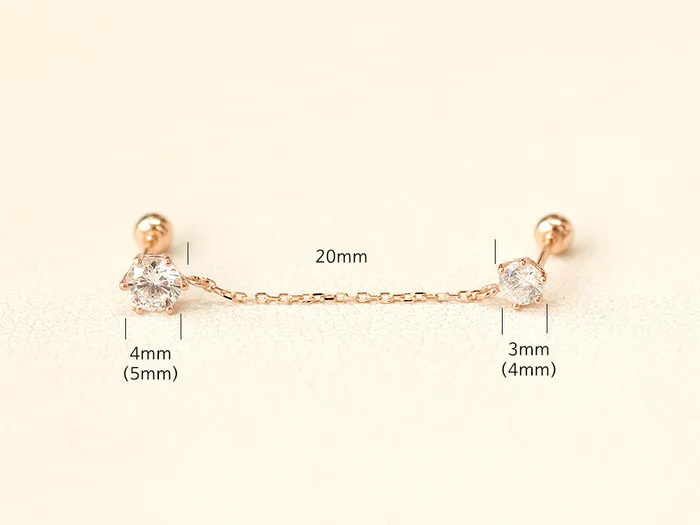 MinimalBijoux Earrings 14K Gold Double Cubic Chain Cartilage Earring 20G