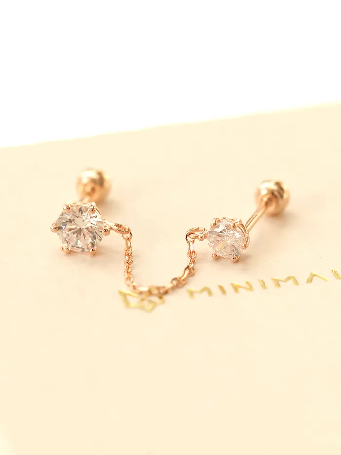 MinimalBijoux Earrings 14K Gold Double Cubic Chain Cartilage Earring 20G