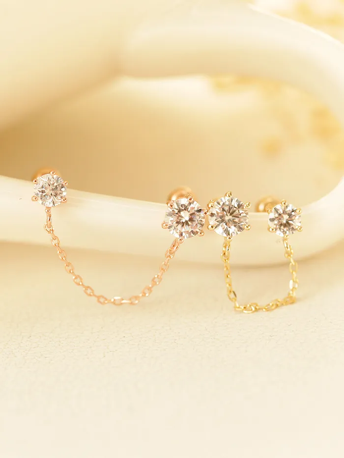 MinimalBijoux Earrings 14K Gold Double Cubic Chain Cartilage Earring 20G