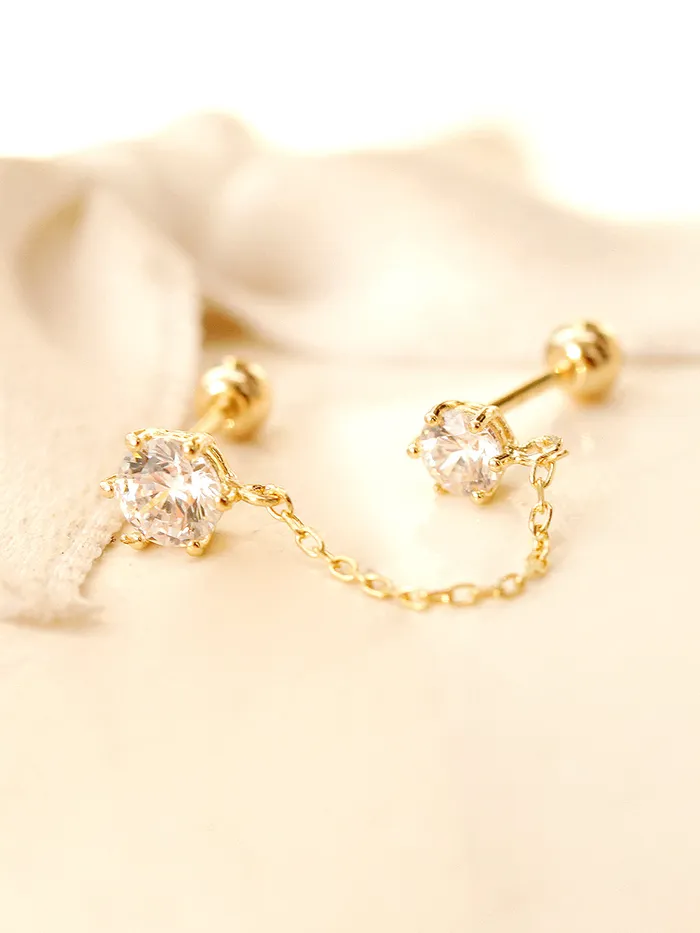 MinimalBijoux Earrings 14K Gold Double Cubic Chain Cartilage Earring 20G