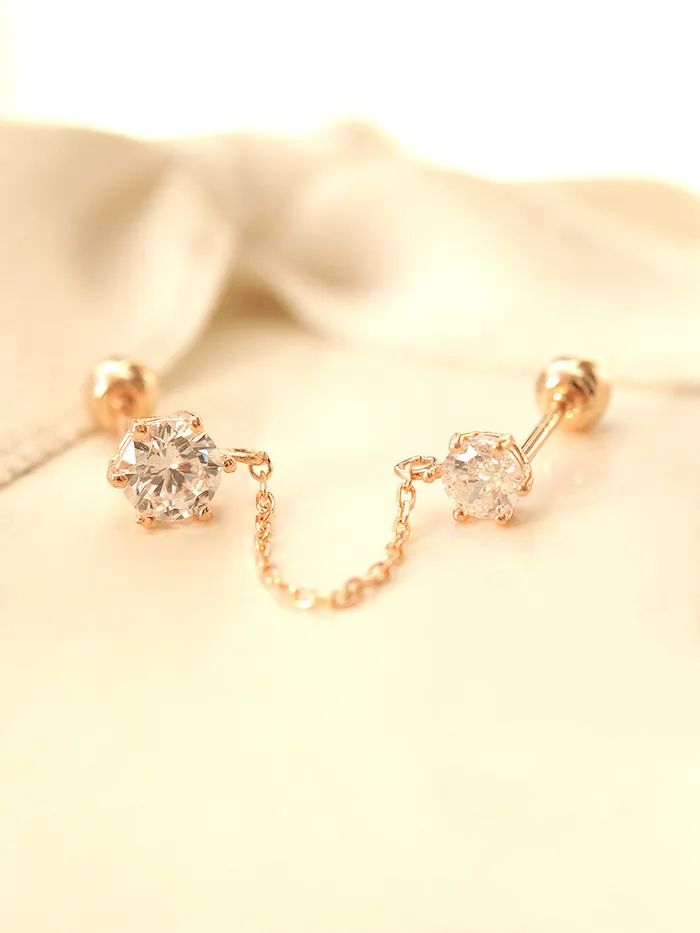 MinimalBijoux Earrings 14K Gold Double Cubic Chain Cartilage Earring 20G