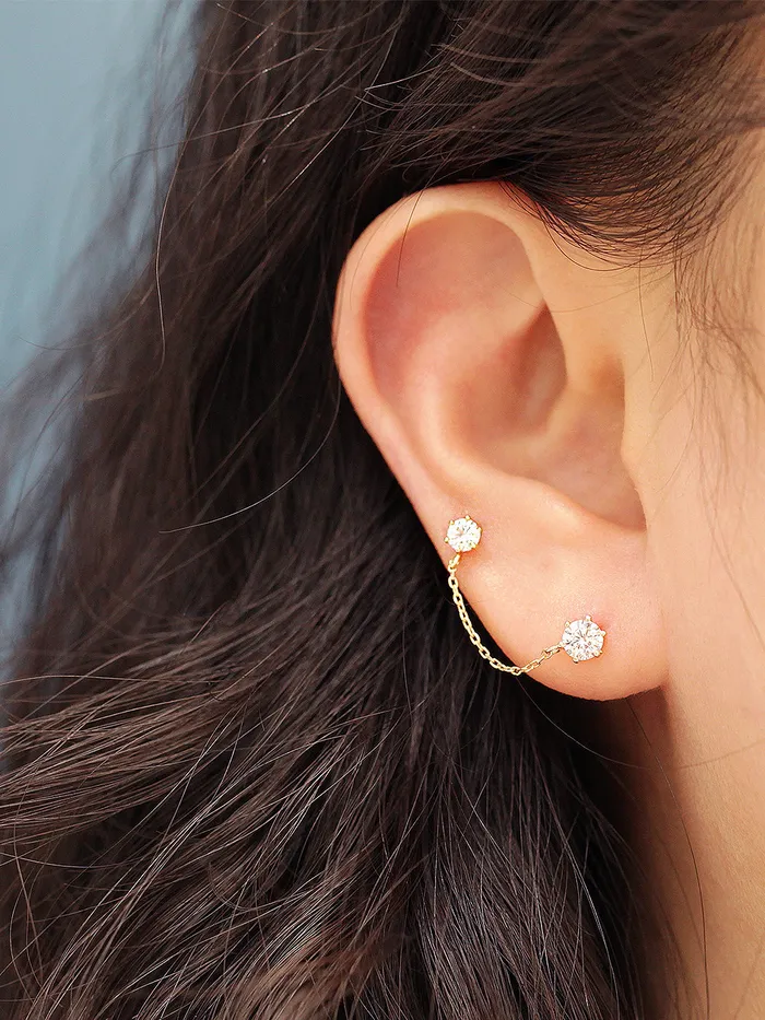 MinimalBijoux Earrings 14K Gold Double Cubic Chain Cartilage Earring 20G