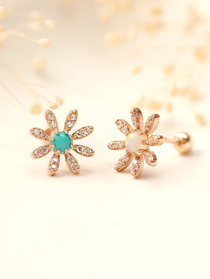 MinimalBijoux Earrings 14K Gold Opal Turquoise Daisy Cartilage Earring 20G18G16G MinimalBijoux Earrings 14K Gold Opal Turquoise Daisy Cartilage Earring 20G18G16G