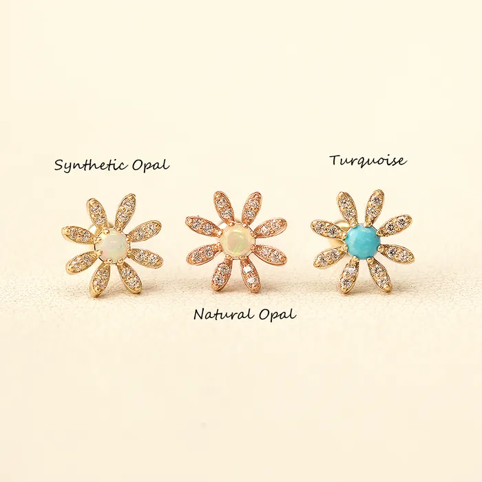 MinimalBijoux Earrings 14K Gold Opal Turquoise Daisy Cartilage Earring 20G18G16G