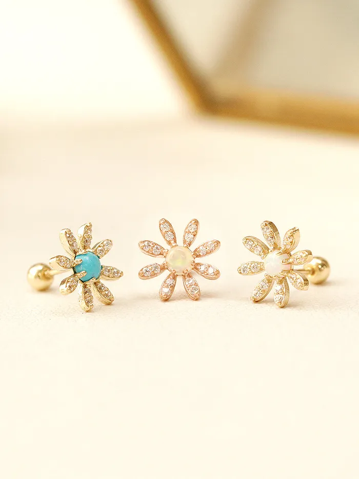 MinimalBijoux Earrings 14K Gold Opal Turquoise Daisy Cartilage Earring 20G18G16G