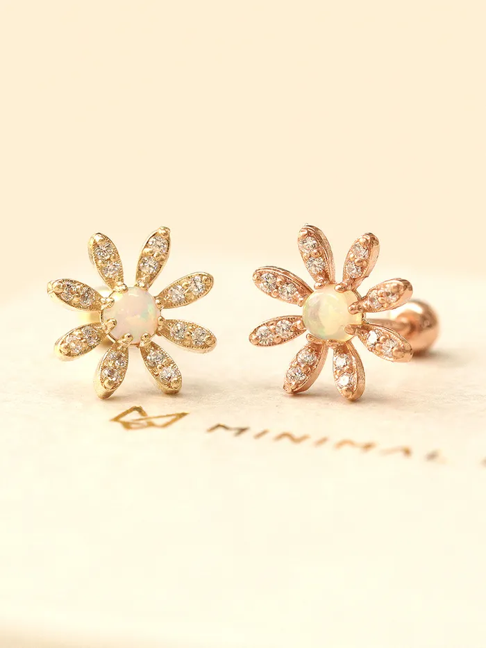MinimalBijoux Earrings 14K Gold Opal Turquoise Daisy Cartilage Earring 20G18G16G