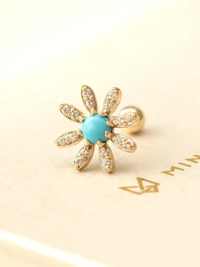 MinimalBijoux Earrings 14K Gold Opal Turquoise Daisy Cartilage Earring 20G18G16G
