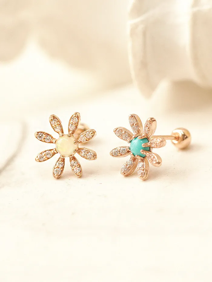 MinimalBijoux Earrings 14K Gold Opal Turquoise Daisy Cartilage Earring 20G18G16G