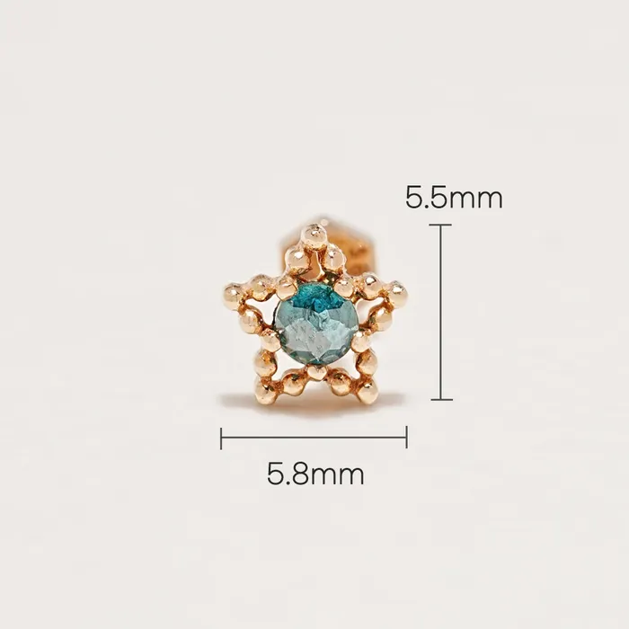MinimalBijoux Earrings 14K Gold Rough Diamond Dotted Star Cartilage Earring 18G