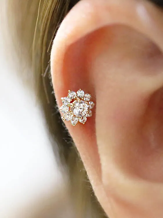 MinimalBijoux Earrings 14K Gold Sun Flower Tragus Piercing 18G16G