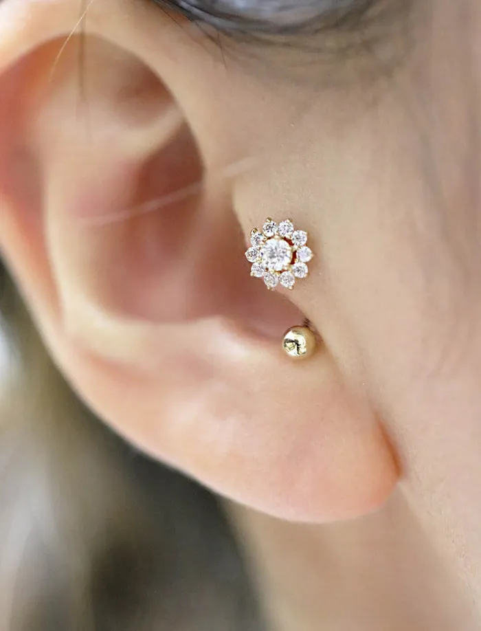 MinimalBijoux Earrings 14K Gold Sun Flower Tragus Piercing 18G16G