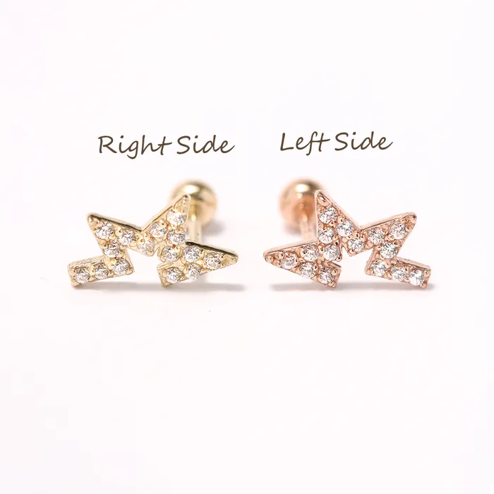 MinimalBijoux Earrings 14K Gold Unbalanced Star Cubic Internally Threaded Labret Piercing 18G16G