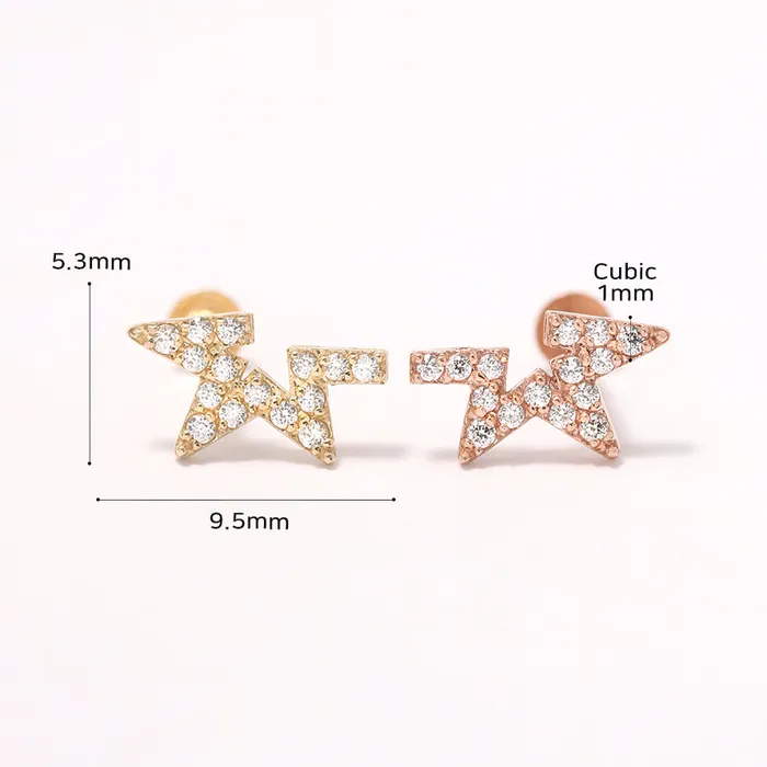 MinimalBijoux Earrings 14K Gold Unbalanced Star Cubic Internally Threaded Labret Piercing 18G16G