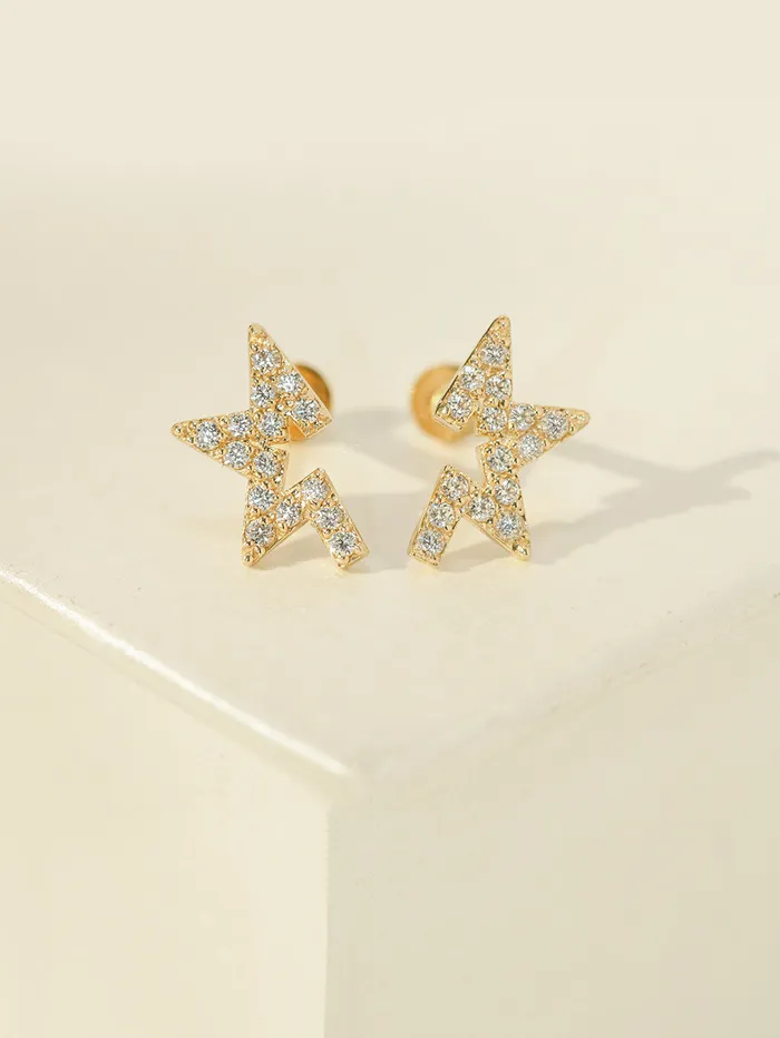 MinimalBijoux Earrings 14K Gold Unbalanced Star Cubic Internally Threaded Labret Piercing 18G16G