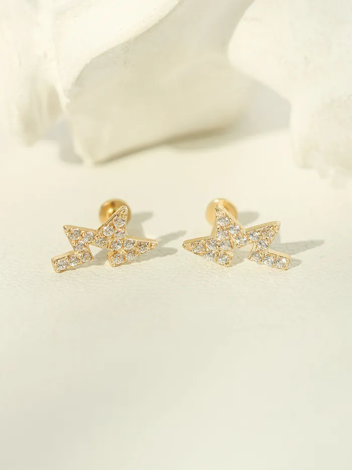 MinimalBijoux Earrings 14K Gold Unbalanced Star Cubic Internally Threaded Labret Piercing 18G16G