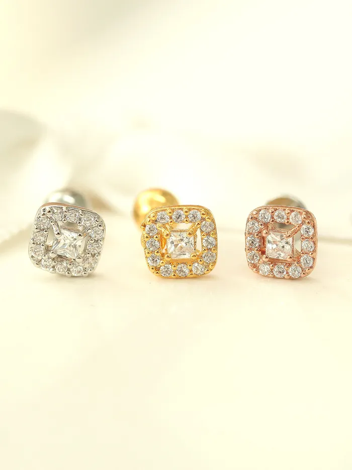 MinimalBijoux Earrings Classic Square CZ Stud Piercing