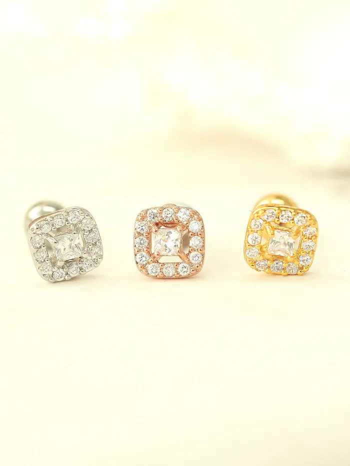 MinimalBijoux Earrings Classic Square CZ Stud Piercing