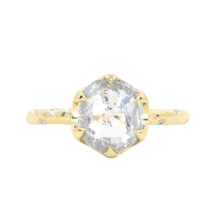 Misfit Diamonds 263ct Rosecut Salt and Pepper Diamond and Scattered Embedded Diamond Evergreen Low Profile Antique Style Ring in 18k Yellow Gold Rings Misfit Diamonds 263ct Rosecut Salt and Pepper Diamond and Scattered Embedded Diamond Evergreen Low Profile Antique Style Ring in 18k Yellow Gold Rings