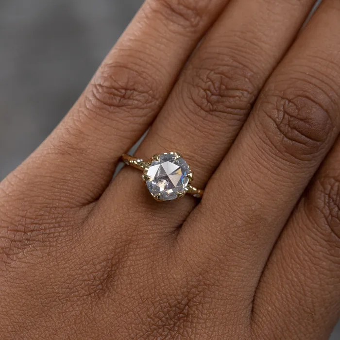 Misfit Diamonds 263ct Rosecut Salt and Pepper Diamond and Scattered Embedded Diamond Evergreen Low Profile Antique Style Ring in 18k Yellow Gold Rings