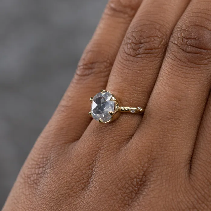 Misfit Diamonds 263ct Rosecut Salt and Pepper Diamond and Scattered Embedded Diamond Evergreen Low Profile Antique Style Ring in 18k Yellow Gold Rings