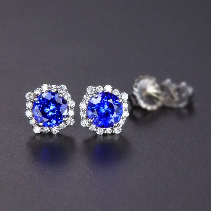 Moriartys Gem Art Earrings 14K White Gold Tanzanite and Diamond Halo Earrings 278 Carats Moriartys Gem Art Earrings 14K White Gold Tanzanite and Diamond Halo Earrings 278 Carats