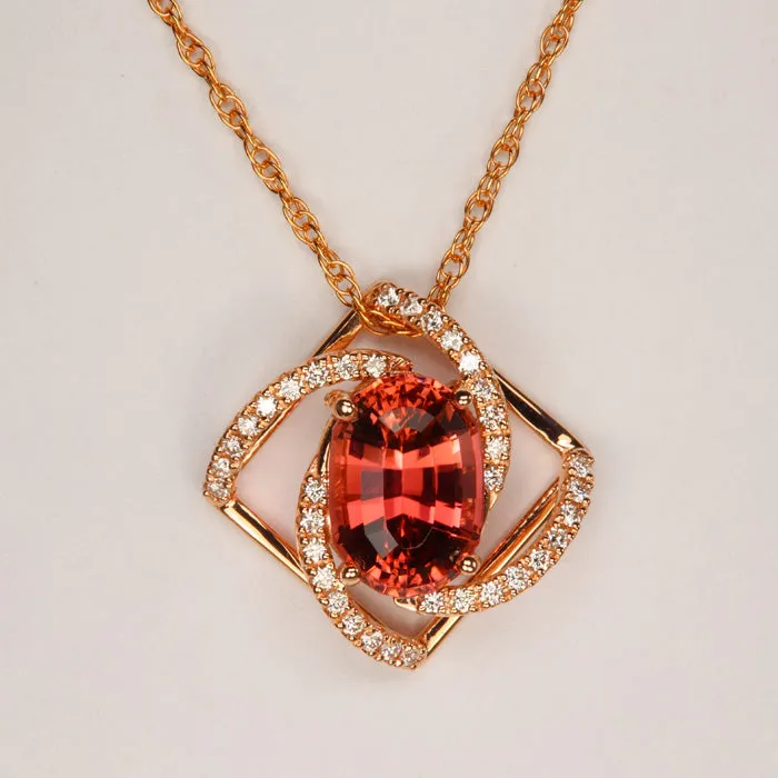 Moriartys Gem Art Necklaces 14K Rose Gold Oval Tourmaline and Diamond Pendant 40cts Moriartys Gem Art Necklaces 14K Rose Gold Oval Tourmaline and Diamond Pendant 40cts