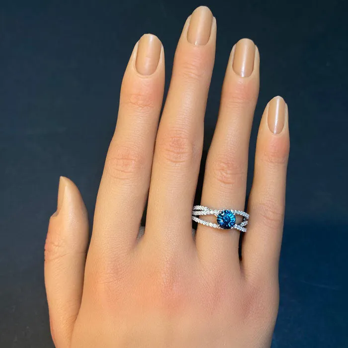 Moriartys Gem Art Rings 14K White Gold Round Step Montana Sapphire and Diamond Ring 200 Carats