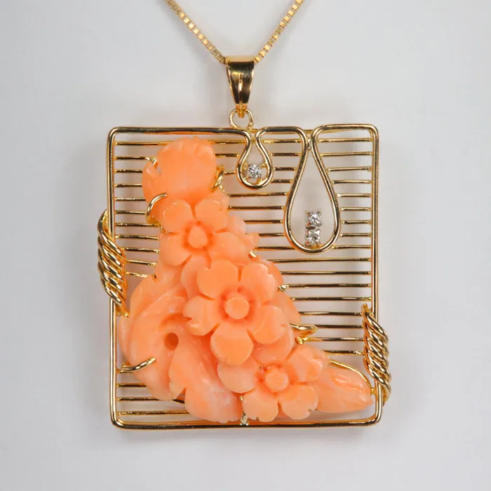 Necklaces 14K Yellow Gold Coral Flower and Diamond Accent Pendant Moriartys Gem Art Necklaces 14K Yellow Gold Coral Flower and Diamond Accent Pendant Moriartys Gem Art
