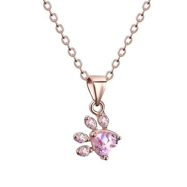 Necklaces CatCurio Pet Store Worlds Best Cat Supplies Store Cat Paws Rose Gold Necklace