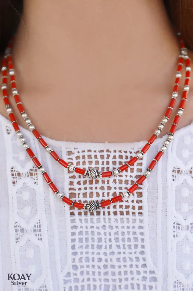Necklaces KOAY Silver Store Double Coral Necklace