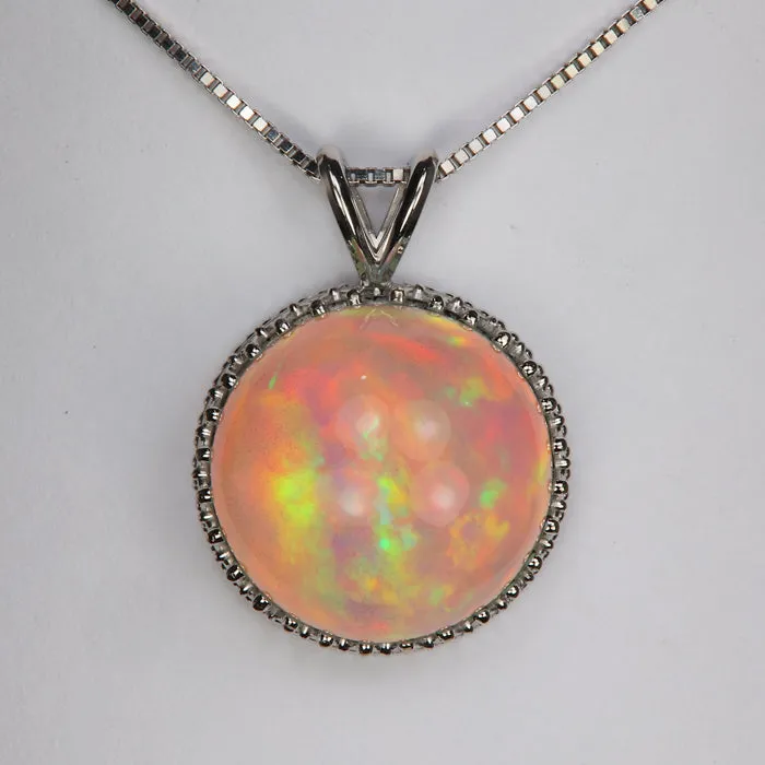 Necklaces Moriartys Gem Art 14K White Gold Round Cabochon Opal Pendant 1448 Carats Necklaces Moriartys Gem Art 14K White Gold Round Cabochon Opal Pendant 1448 Carats