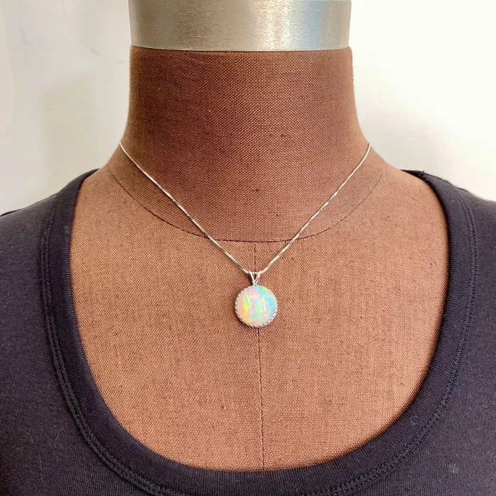 Necklaces Moriartys Gem Art 14K White Gold Round Cabochon Opal Pendant 1448 Carats