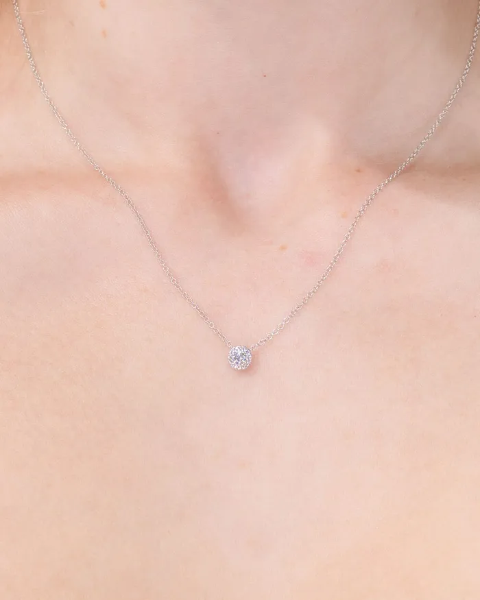 Necklaces Princess Bride Diamonds Mini Diamond Halo Necklace White Gold Necklaces Princess Bride Diamonds Mini Diamond Halo Necklace White Gold