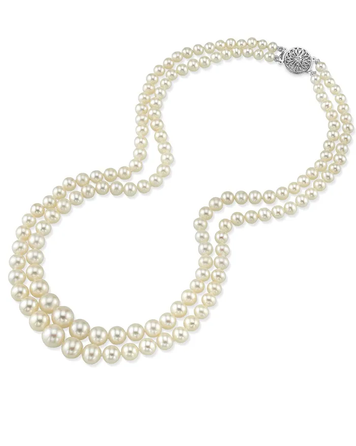 Necklaces SPT 3090mm White Freshwater Pearl Graduated Double Strand Necklace