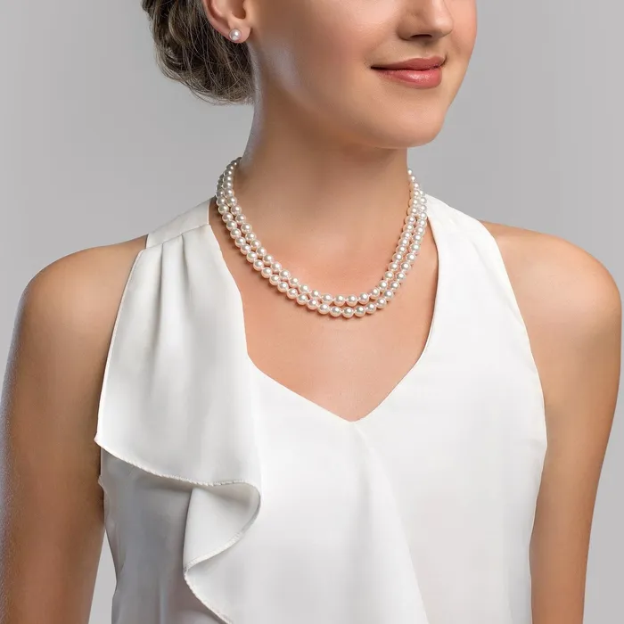 Necklaces SPT 3090mm White Freshwater Pearl Graduated Double Strand Necklace