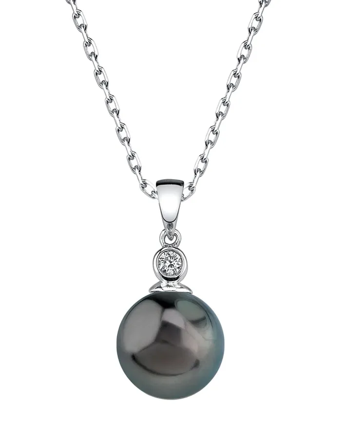 Necklaces SPT Black Tahitian Pearl Diamond Bezel Pendant