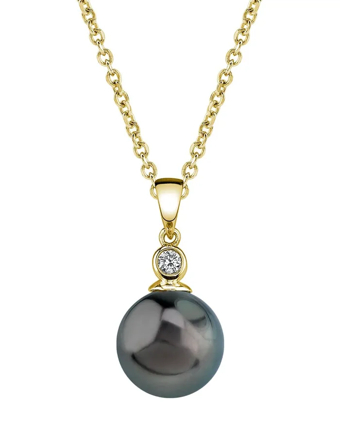 Necklaces SPT Black Tahitian Pearl Diamond Bezel Pendant