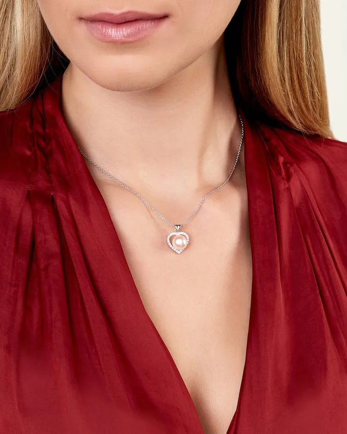 Necklaces SPT Freshwater Pearl Diamond Amour Pendant