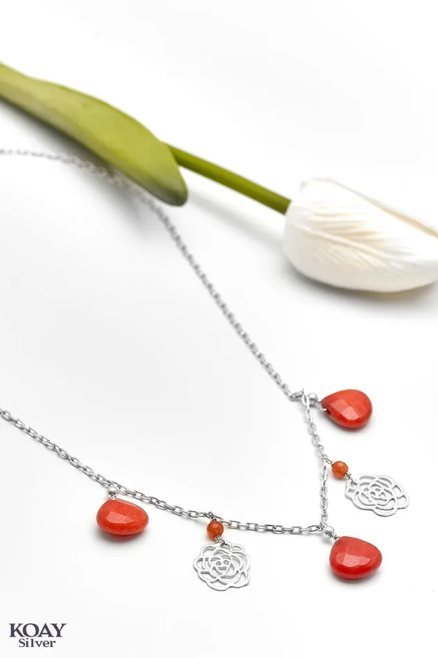 Orange Flower Necklace KOAY Silver Store Necklaces
