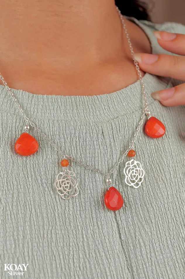 Orange Flower Necklace KOAY Silver Store Necklaces Orange Flower Necklace KOAY Silver Store Necklaces