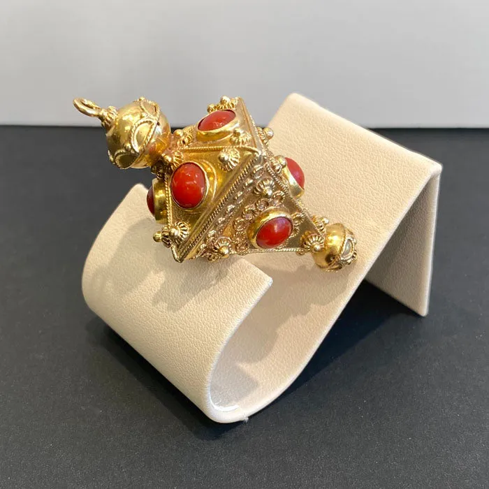 PreStyled Sets 18K Yellow Gold Coral Etruscan Pendant Moriartys Gem Art
