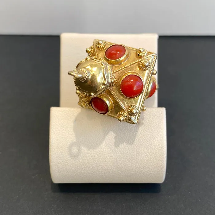 PreStyled Sets 18K Yellow Gold Coral Etruscan Pendant Moriartys Gem Art