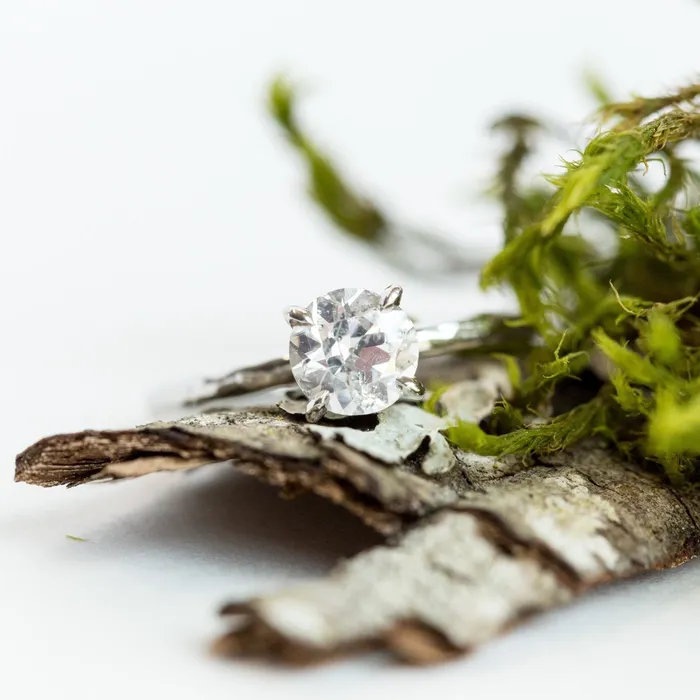 Rings 101ct Old European Cut Diamond Hand Carved Solitaire Engagement Ring White Gold Round Solitaire Anueva Jewelry