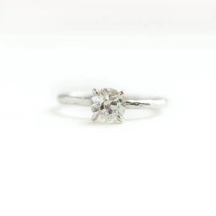 Rings 101ct Old European Cut Diamond Hand Carved Solitaire Engagement Ring White Gold Round Solitaire Anueva Jewelry
